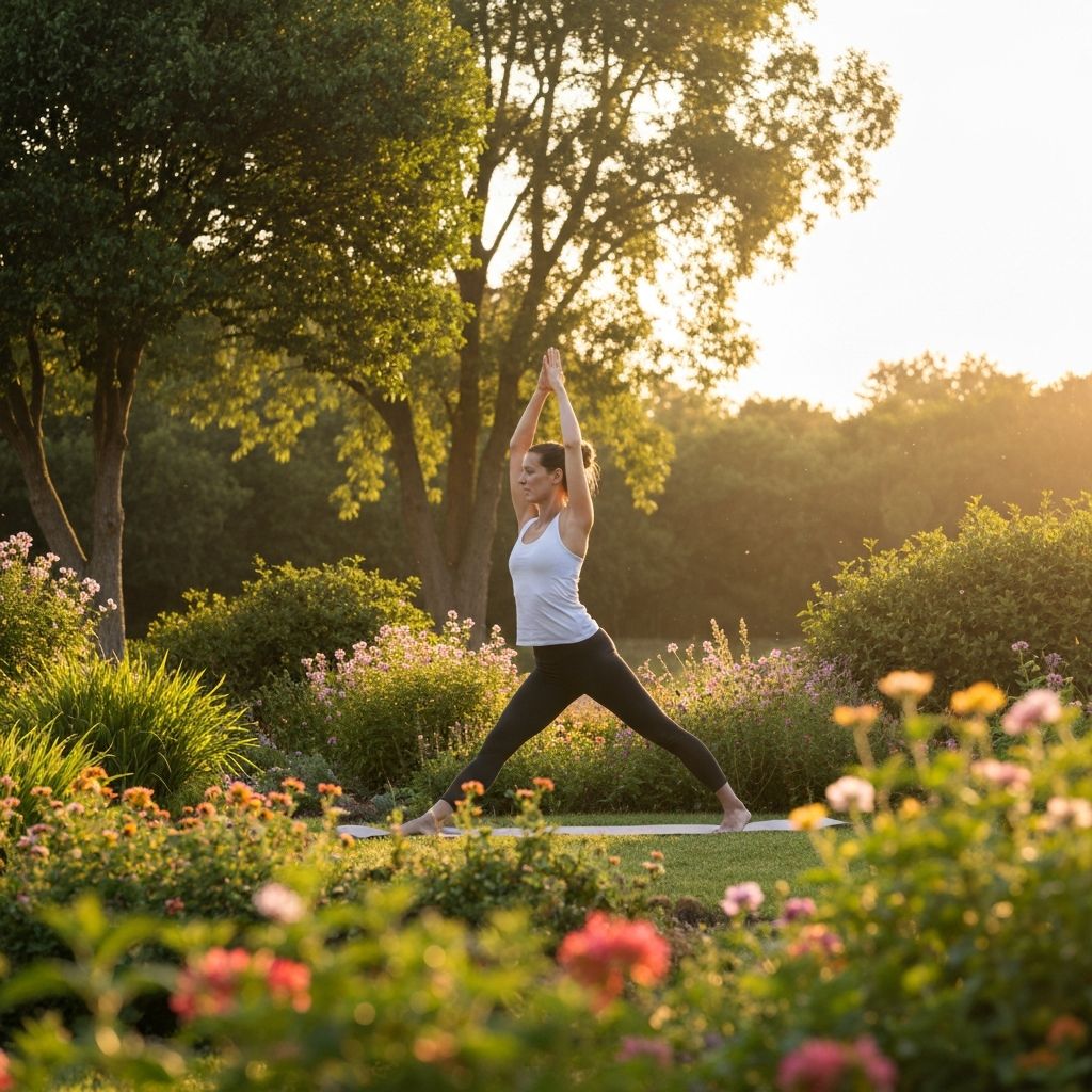 Persona realizando yoga suave en un entorno natural pacífico