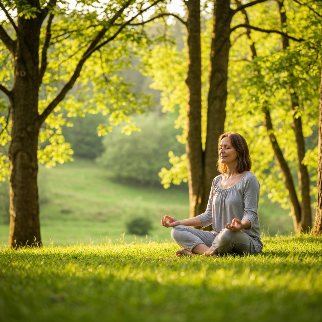 Persona meditando en naturaleza en momento de calma